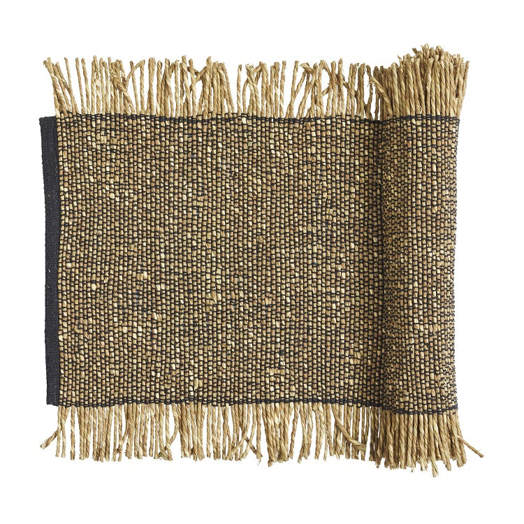Shari Table Runner - Black/Natural with seagrass fringe