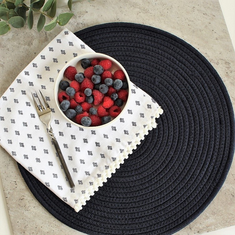 Placemat - Round Woven Cotton - Navy 38cm