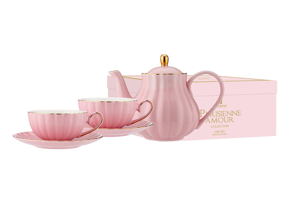 Ashdene Parisienne Amour Teapot & 2 Teacup Set - Pink