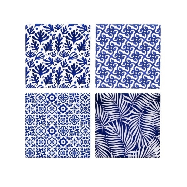Coasters - Blue & White Abstract - Set of 4