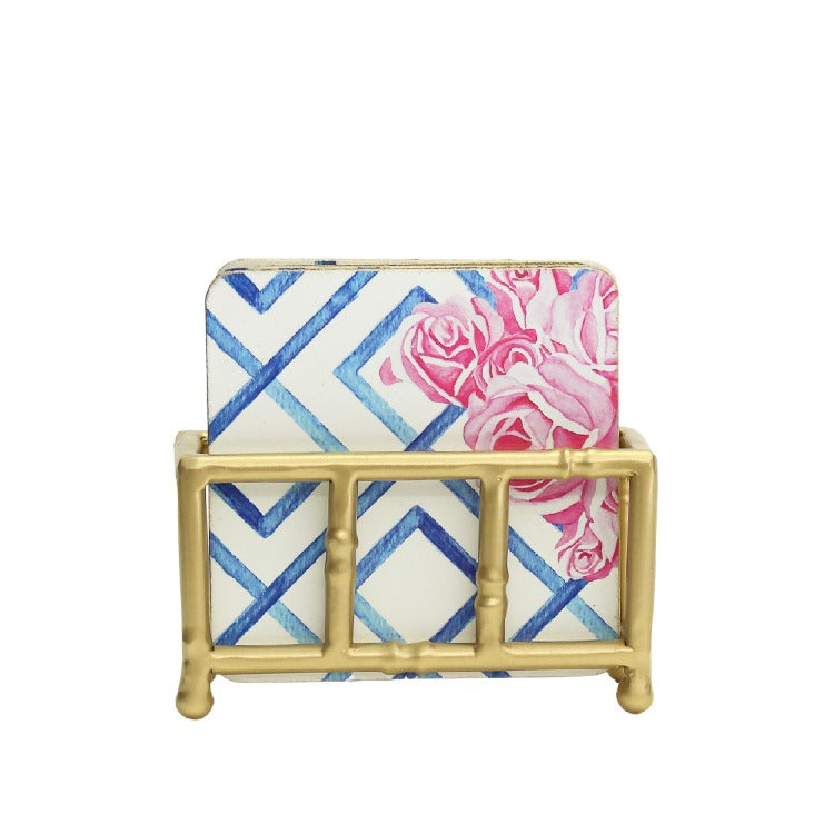 Hampton's Coaster Set in Gold Bamboo Stand