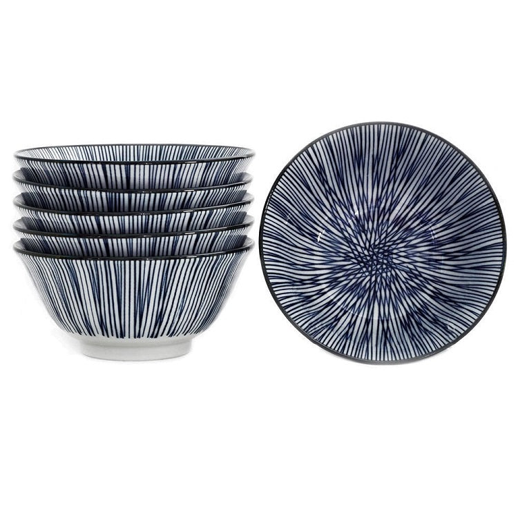 Japanese Bowls - Blue & White - Sold Separately Pin Stripe - Sold Separately