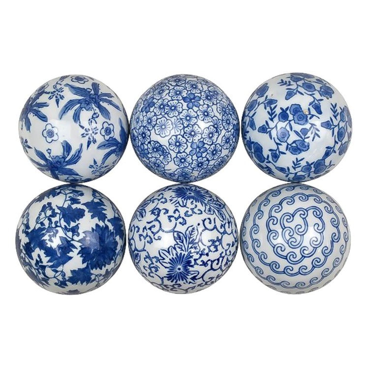 Blue & White Ceramic Decor Balls 10cm  - set of 3