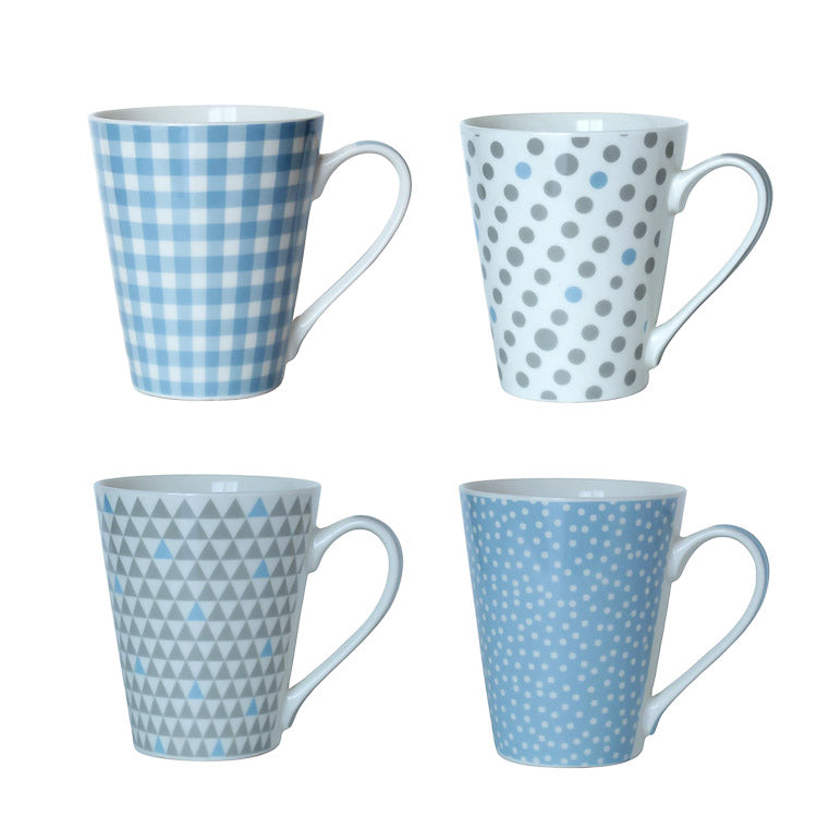 Serene Blue & White Conical Mugs - Set of 4