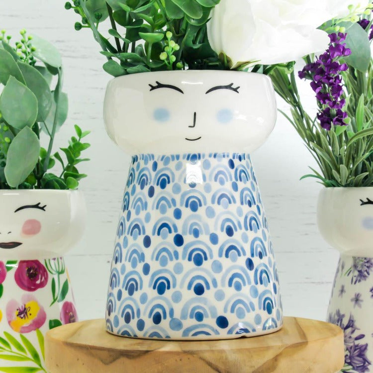 Ceramic Face Vase - Blue Rainbow