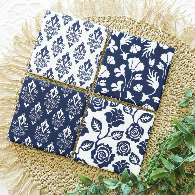Coasters - Blue & White Florals - Set of 4
