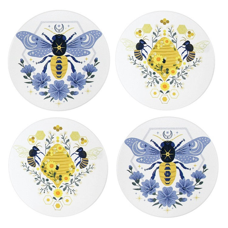 Ceramic round coasters Boho Bees