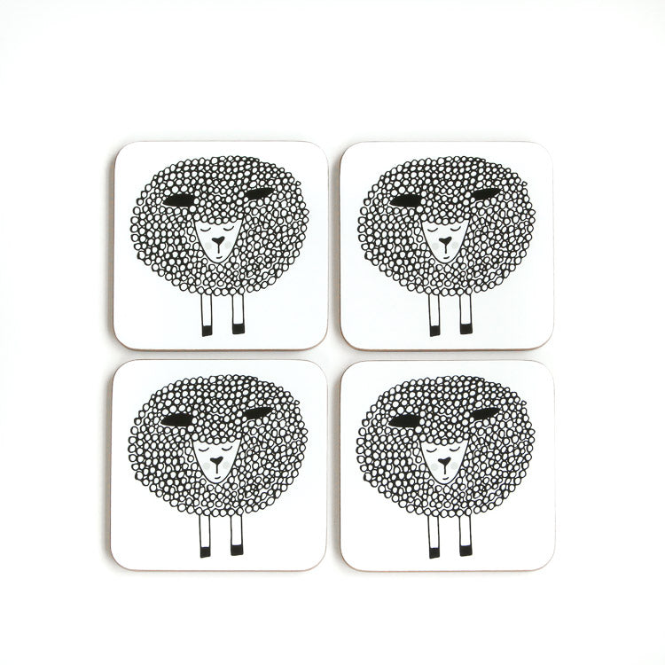 Coasters Set of 4 - Cork Back - Snoozy Sheep