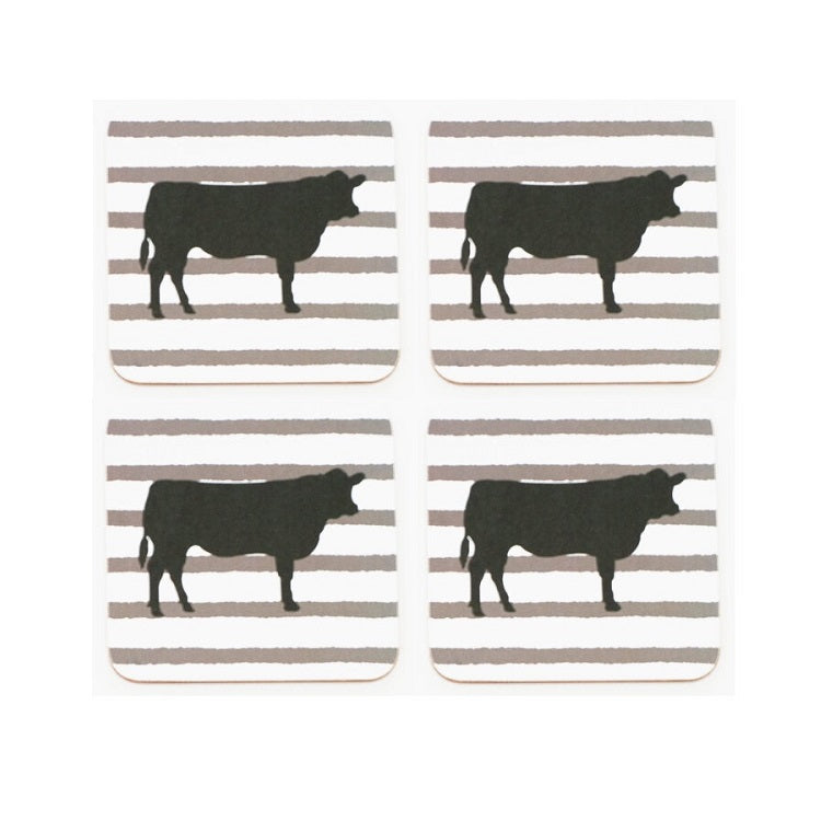 Coasters Set of 4 - Cork Back - Angus Cow