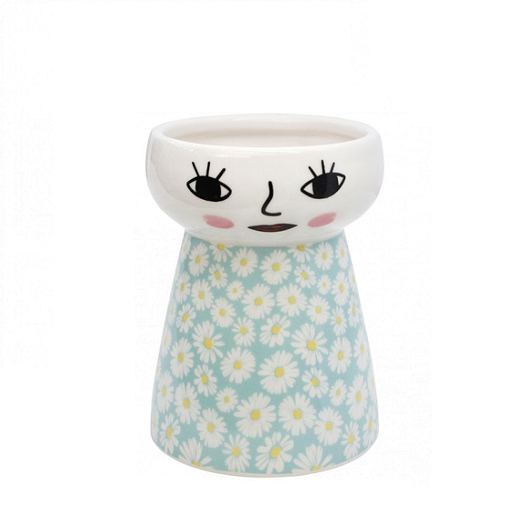 Ceramic Face Vase - Blue Daisy Small
