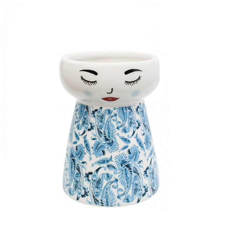 Ceramic Face Vase - Indigo Blue Small