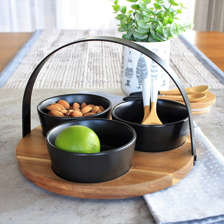 Serving Bowls on Acacia Tray - Davis Waddell Fine Foods