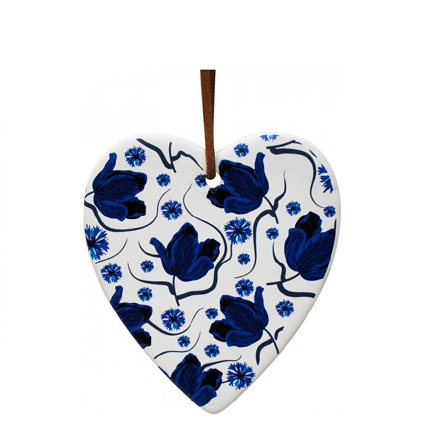 Hanging Ceramic Heart - Blue Floral