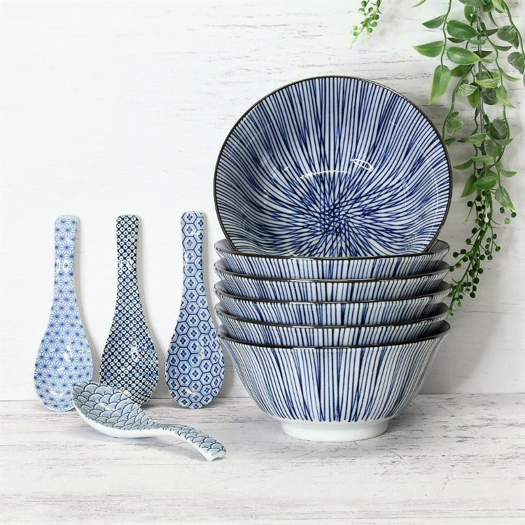 Japanese Bowls - Blue & White Pinstripe - Sold Separately