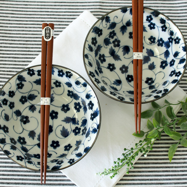 Japanese Bowls in set of 2 with chopsticks - Blue Vine
