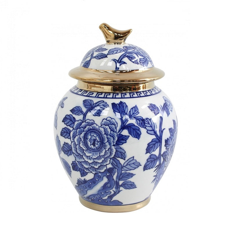 Bella Blue & White Jar with Gold Trim