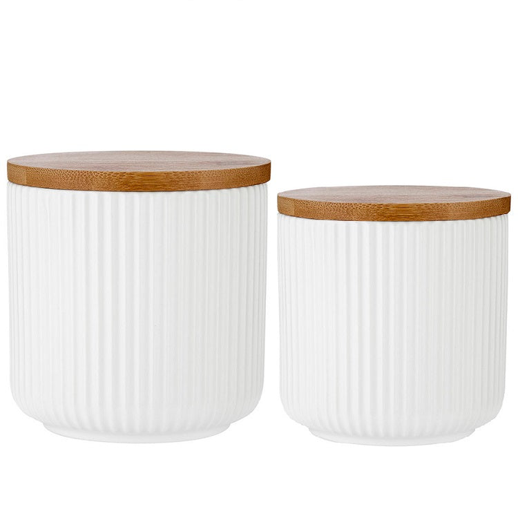 White Linear Ribbed Canister - 2 Sizes sold separately