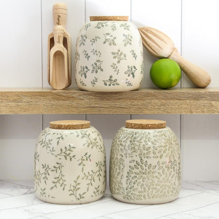 Repose Orbit Green Stoneware Canisters with Lids - Set of 3