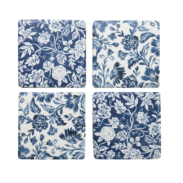 Coasters - Blue Flowers - Set of 4