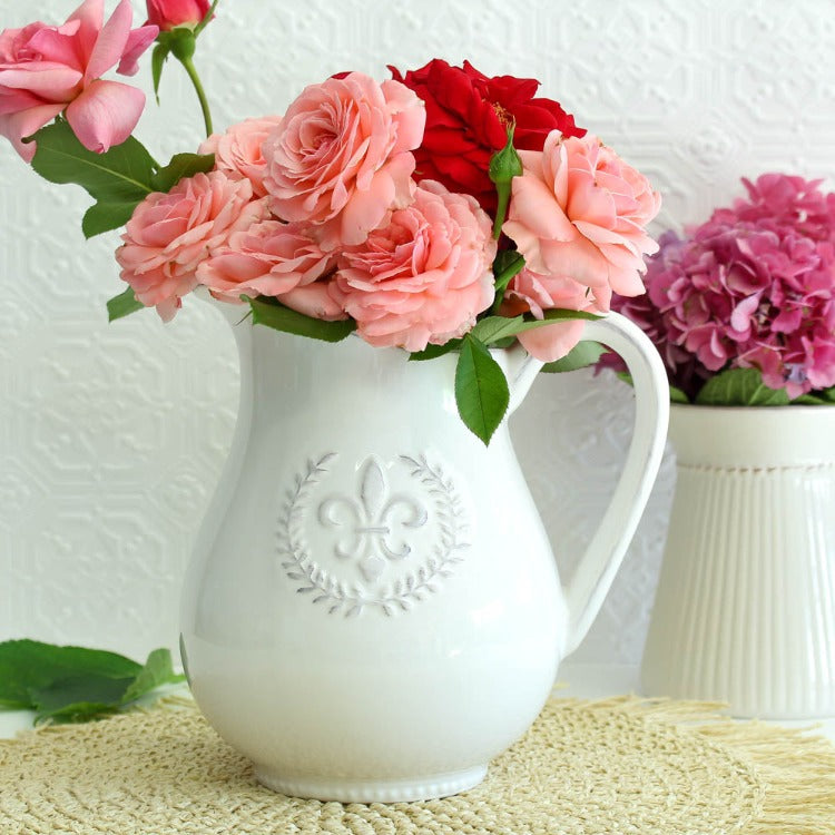 White Ceramic Jug - Fleur De Lys