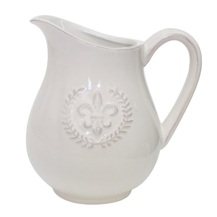 White Ceramic Jug - Fleur De Lys