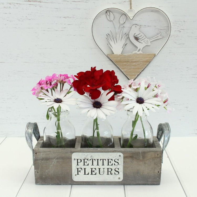 Wooden Tray with 3 x Bud Vases
